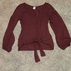 VENUS Deep Burgundy Blouse with Button Detail